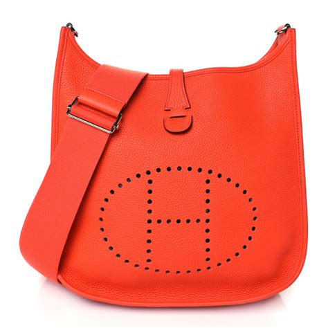 HERMES Taurillon Clemence Evelyne III PM Orange Poppy